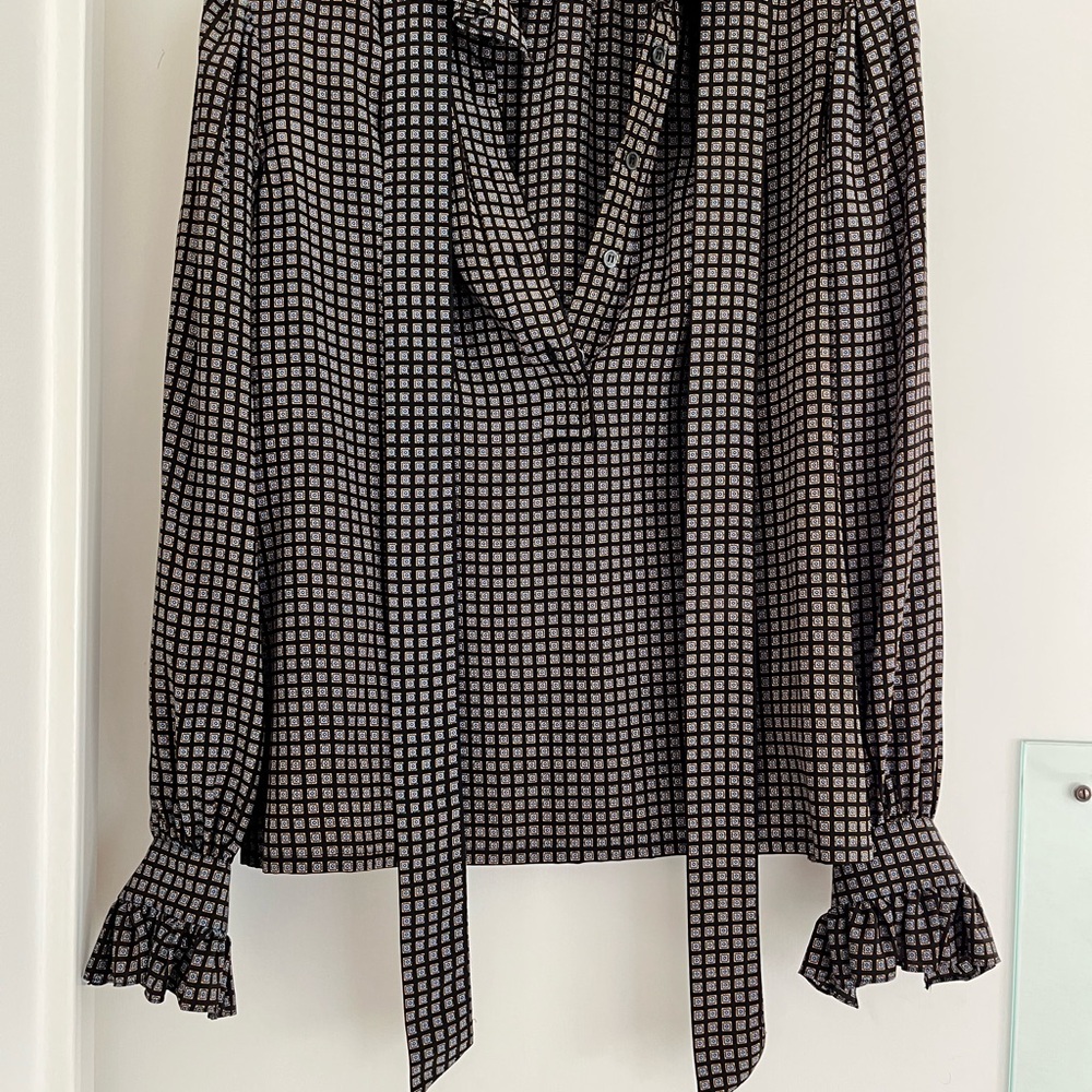 Yves Saint Laurent Vintage Silk Ruffled Tie Front Blouse